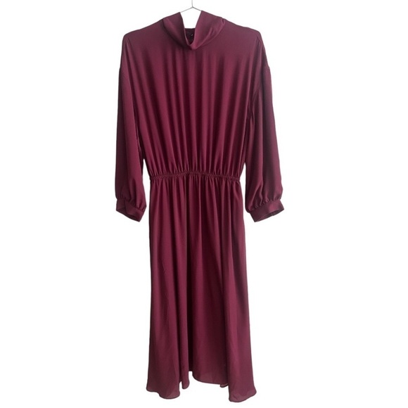Babaton Dresses & Skirts - Aritzia Babaton Luke Dress Burgundy Midi Mock Neck 3/4 Sleeve A Line